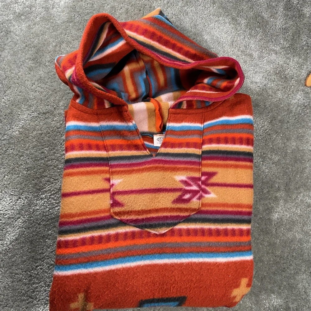 El Paso Saddleblanket Fleece Hoodie XL Orange‎ Southwestern Aztec Cross